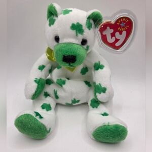 Ty Beanie Babies Clover Bear - White and Green,  Like New